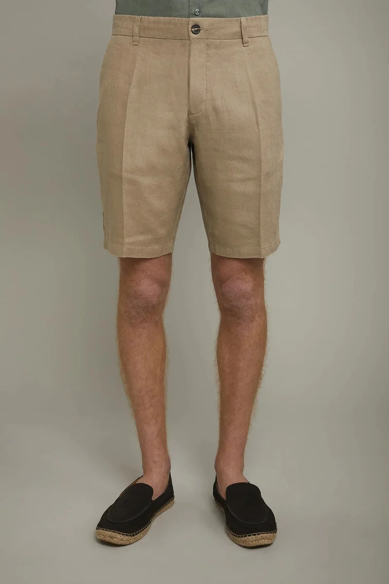 Doppelganger Beige Men's pure linen bermuda - Beige for Men | Best Price UAE