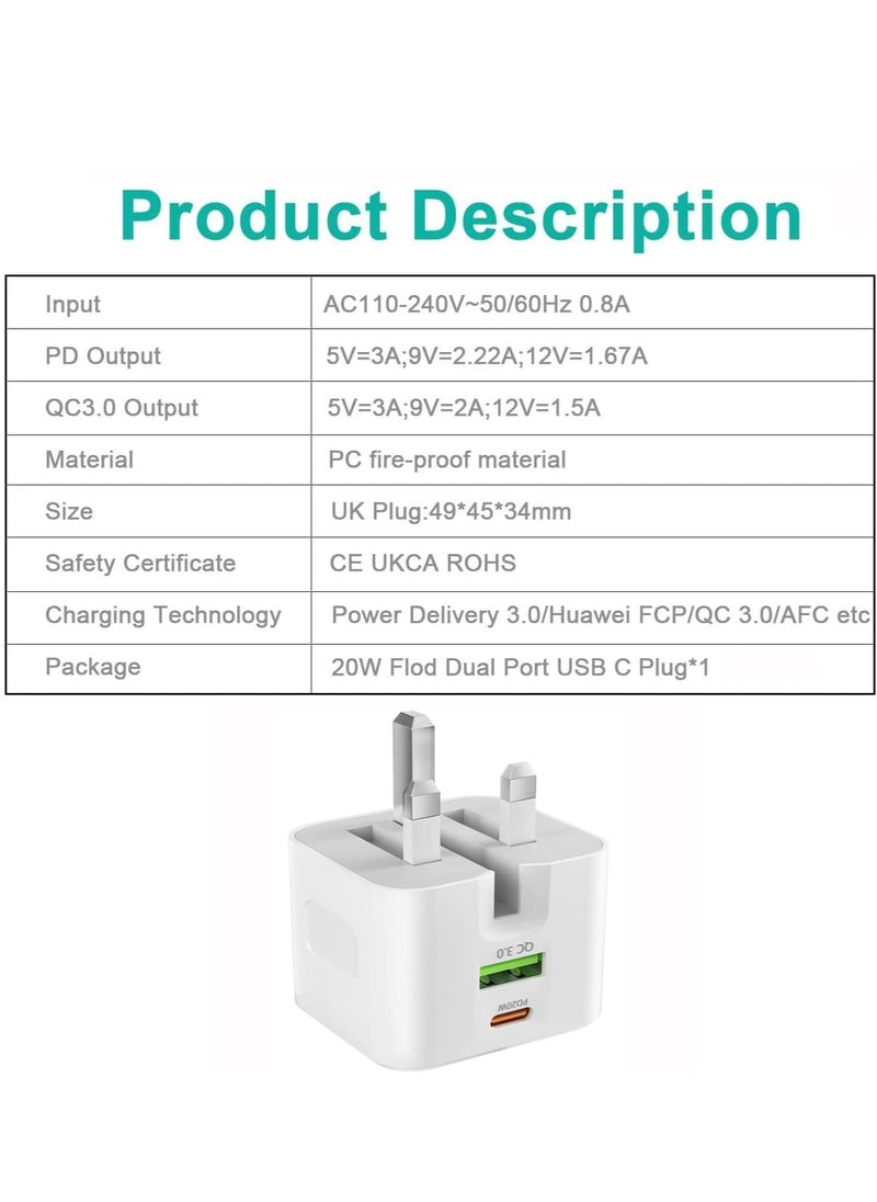 Generic - USB C Charger, 20W Fast Charge Wall Plug, 2 Ports PD QC 3.0 Fast Charger Plug, Compatible for iPhone 13, 13 Pro, 12, 12 Pro, 12 Pro Max - Image 1