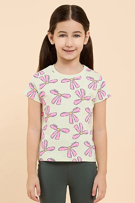 أر أند بي Printed T-Shirt with Crew Neck and Short Sleeves