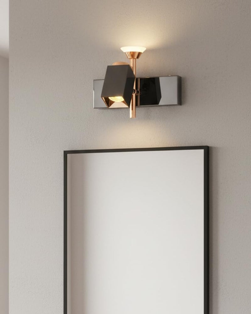 swanart Modern Black and Rose Gold Wall Sconce - Dual Light LED Wall Fixture with Adjustable Angles, Ideal for Living Room, Bedroom, and Office Decor - Image 1