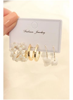 White Color Natural Stone Detail Earring Set