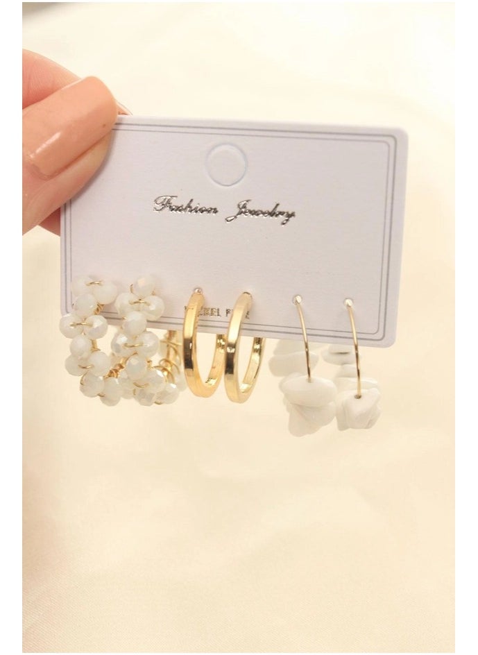 Generic - White Color Natural Stone Detail Earring Set - Image 1