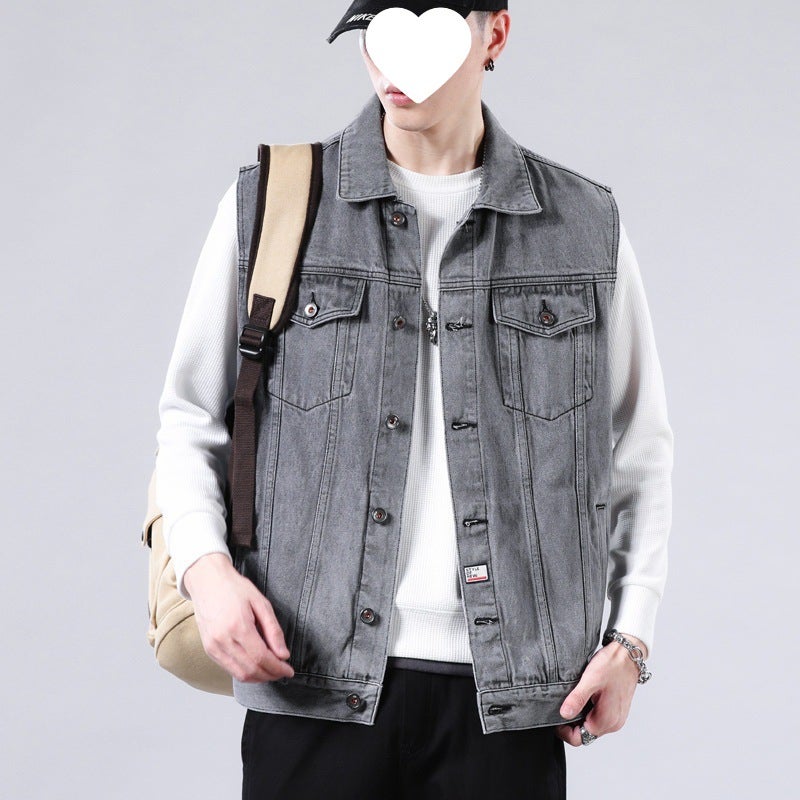 Denim Vest Men'S Spring Clothes Vest Loose Sleeveless Jacket Men'S Fashionable All-Match Handsome Vest Denim Waistcoat - Image 3