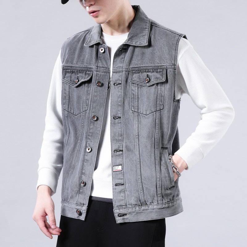 Denim Vest Men'S Spring Clothes Vest Loose Sleeveless Jacket Men'S Fashionable All-Match Handsome Vest Denim Waistcoat - Image 1