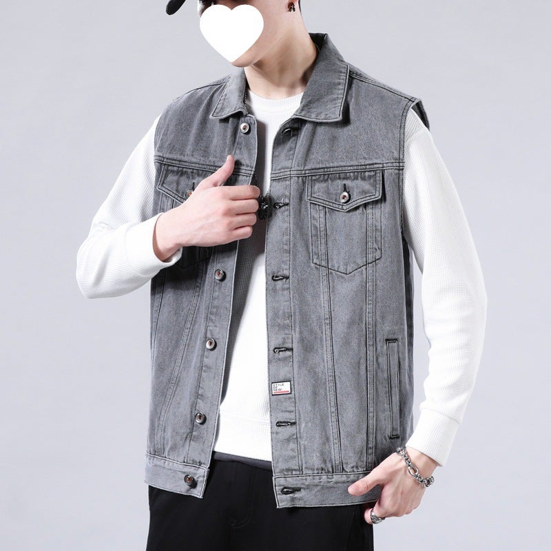 Denim Vest Men'S Spring Clothes Vest Loose Sleeveless Jacket Men'S Fashionable All-Match Handsome Vest Denim Waistcoat - Image 2