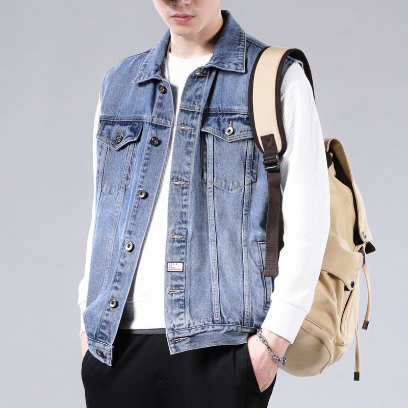 Denim Vest Men'S Spring Clothes Vest Loose Sleeveless Jacket Men'S Fashionable All-Match Handsome Vest Denim Waistcoat - Image 4
