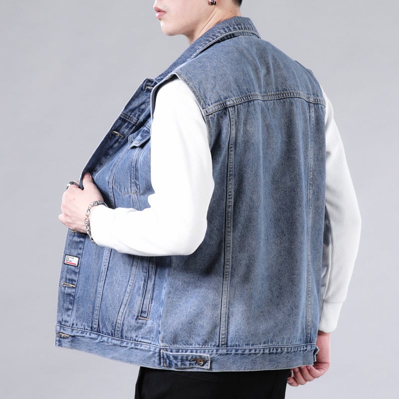 Denim Vest Men'S Spring Clothes Vest Loose Sleeveless Jacket Men'S Fashionable All-Match Handsome Vest Denim Waistcoat - Image 5