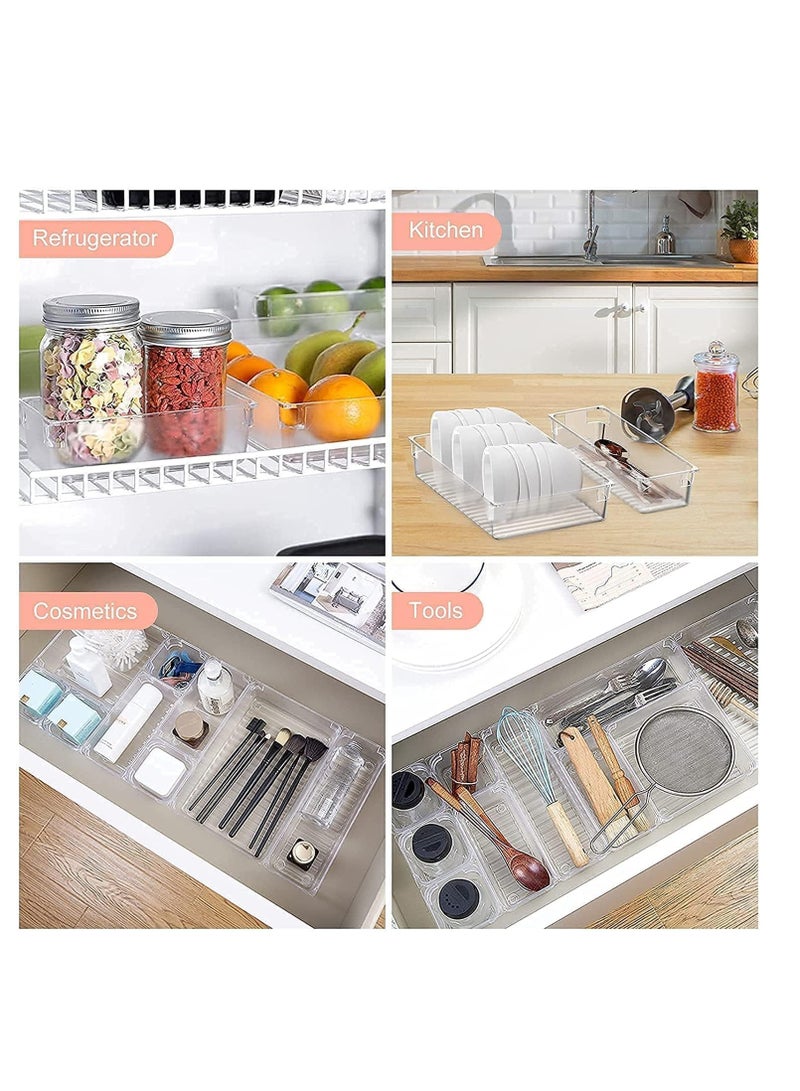 دوبكارت 16 قطعة من منظمات أدراج المكتب، مجموعة صناديق تخزين بلاستيكية شفافة، فواصل درج الحمام، منظم صواني الغرور لغرفة النوم، خزانة أدوات المطبخ والمكتب - Image 5