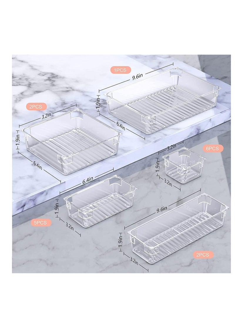 دوبكارت 16 قطعة من منظمات أدراج المكتب، مجموعة صناديق تخزين بلاستيكية شفافة، فواصل درج الحمام، منظم صواني الغرور لغرفة النوم، خزانة أدوات المطبخ والمكتب - Image 2