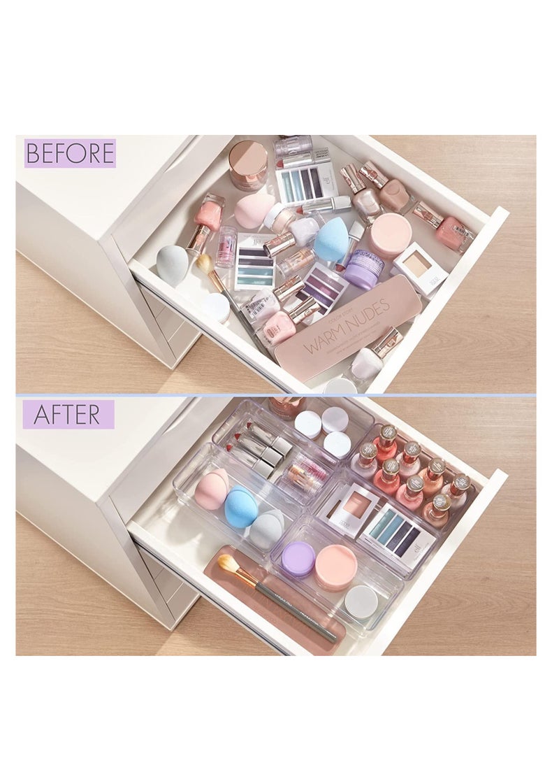 دوبكارت 16 قطعة من منظمات أدراج المكتب، مجموعة صناديق تخزين بلاستيكية شفافة، فواصل درج الحمام، منظم صواني الغرور لغرفة النوم، خزانة أدوات المطبخ والمكتب - Image 3