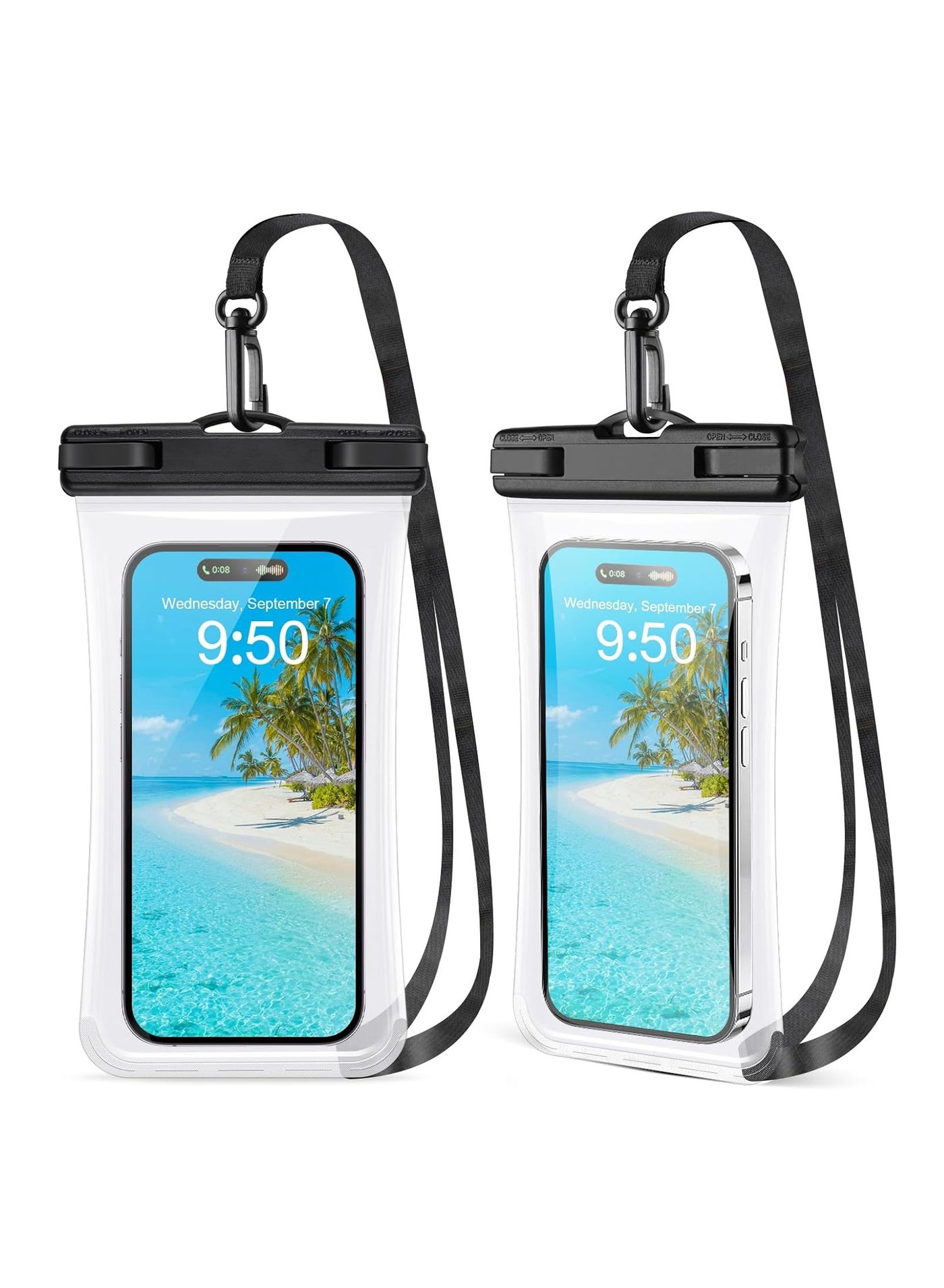 2 Pack Waterproof Phone Pouch, Waterproof Phone Case for iPhone 15 Pro Max Plus, Galaxy S24 S23 S22, Pixel 8a 7a Up to 7.2", Underwater Dry Bag Beach Vacation, Black
