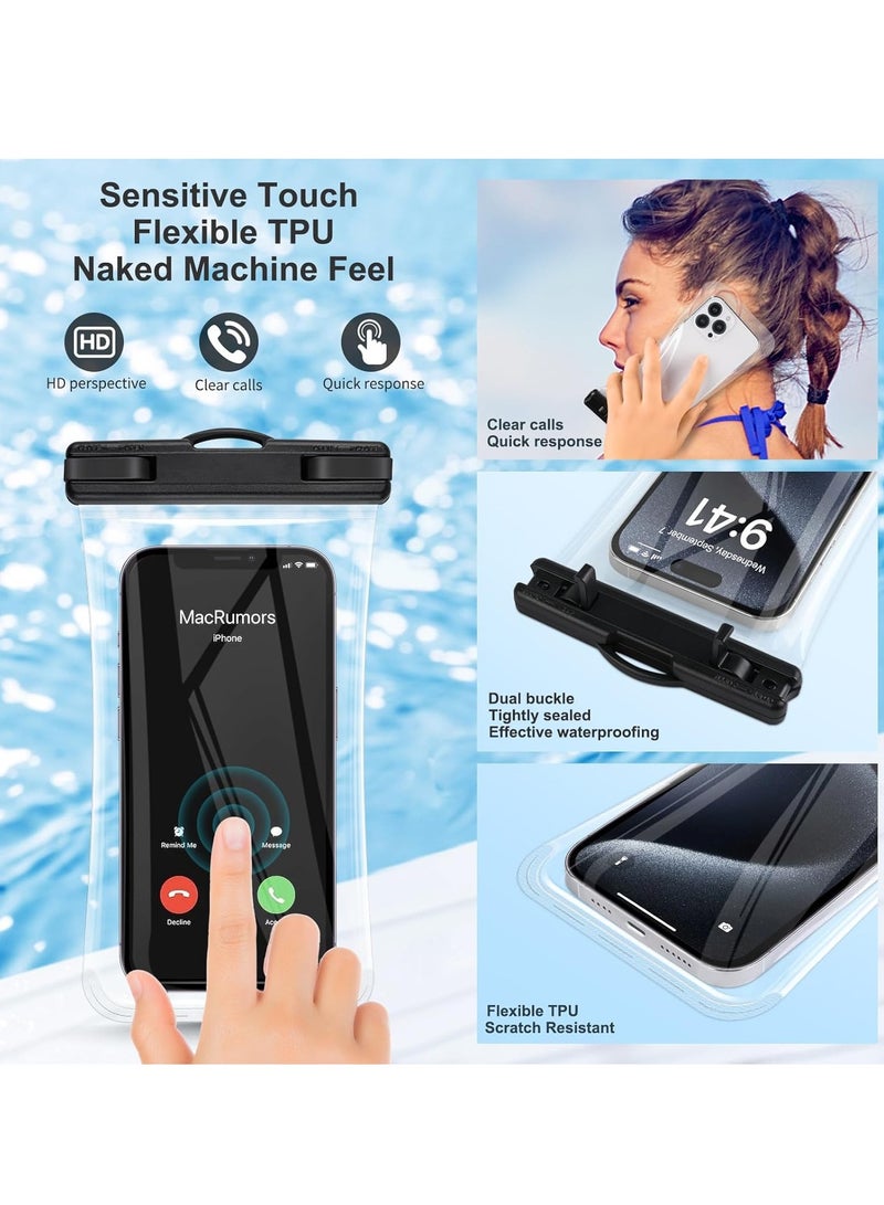 2 Pack Waterproof Phone Pouch, Waterproof Phone Case for iPhone 15 Pro Max Plus, Galaxy S24 S23 S22, Pixel 8a 7a Up to 7.2", Underwater Dry Bag Beach Vacation, Black - Image 3