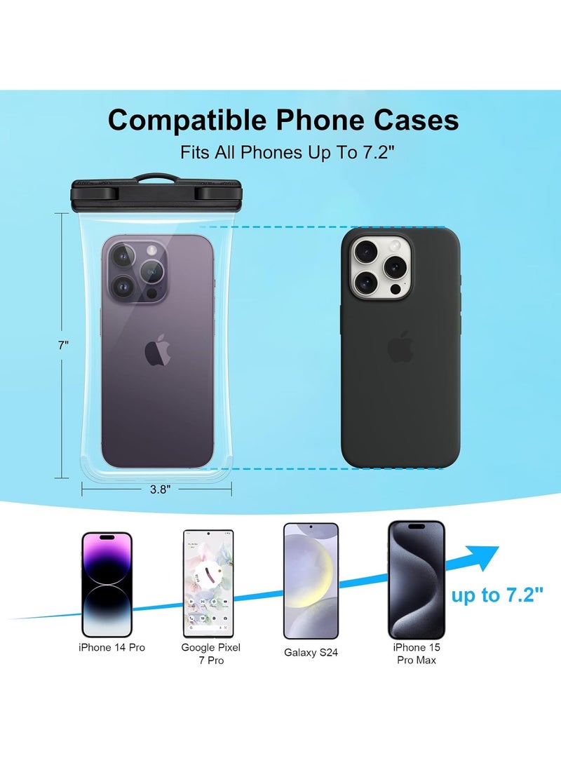 2 Pack Waterproof Phone Pouch, Waterproof Phone Case for iPhone 15 Pro Max Plus, Galaxy S24 S23 S22, Pixel 8a 7a Up to 7.2", Underwater Dry Bag Beach Vacation, Black - Image 2