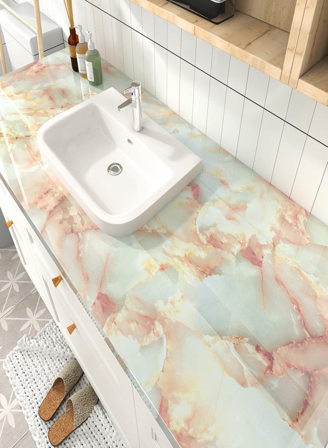STICKEEP Beige Pink Marble Contact Paper Self Adhesive Marble Wallpaper Stick and Peel Waterproof Cream Granite Contact Paper for Countertops Kitchen Cabinets Drawers Liner Vinyl Roll 17.71" x 120" - Image 2