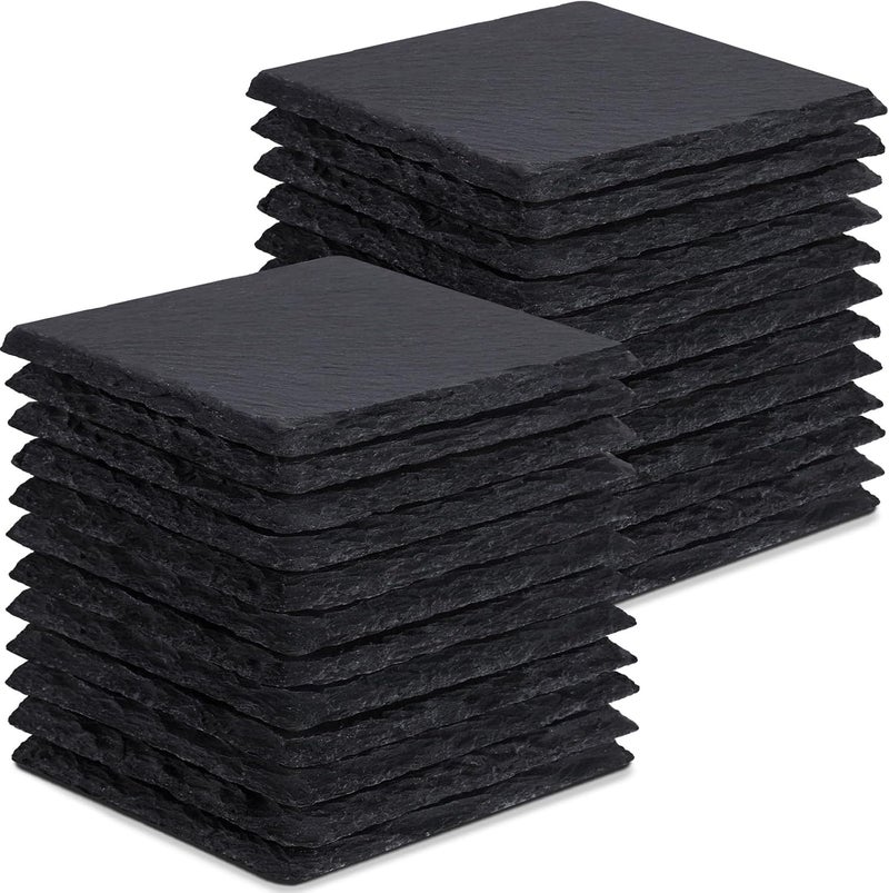 GOH DODD 24 Pieces Slate Drink Coasters, 4 Inch Black Coasters Stone Coaster Set, Laser Engraving Blanks with Anti-Scratch Bottom for Home Office Kitchen Housewarming Gifts Wedding Party, Square - Image 1