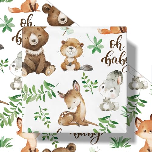 RUSPEPA Jungle Animal Wrapping Paper Roll for Boys Girls Mini Roll Woodland Animals with Bear Fox Deer Bunny Design Forest Gift Wrap Perfect for Baby Shower Kids Birthday 17 Inches x 164 Feet - Image 3