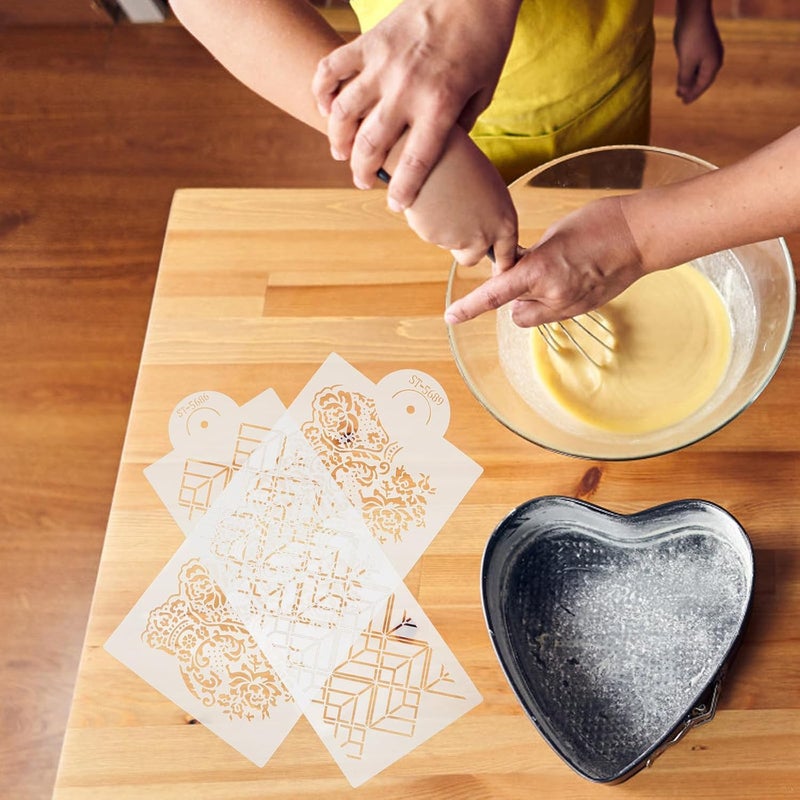 SMASOLO Cake Decorating Stencils Set 4Pcs Hollow Cake Stencil Templates for DIY Fondant Printing Molds Baking Supplies Craft Decorating Tools - Image 5