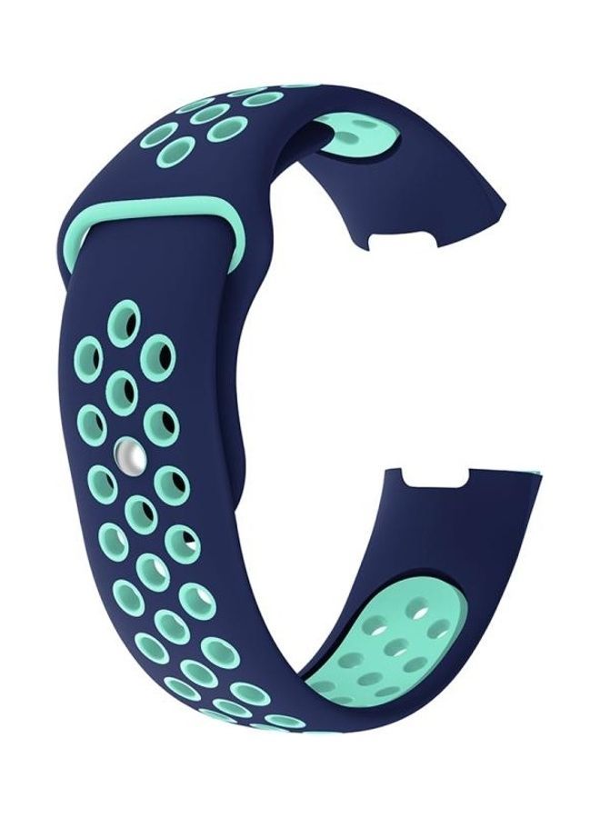NIBEMINENT Two-Tone Round Hole Silicone Replacement Band For Fitbit Charge 3 Blue/Green - Image 2