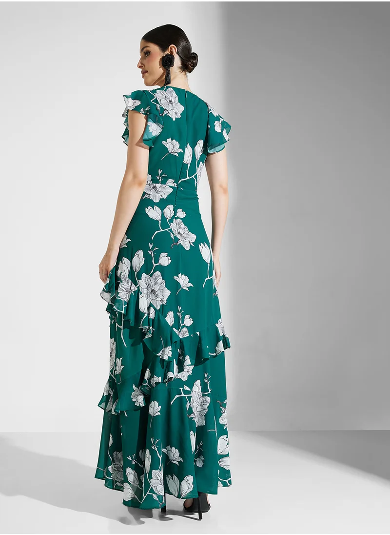 Frock and Frill Embellished V Neck Maxi Dress