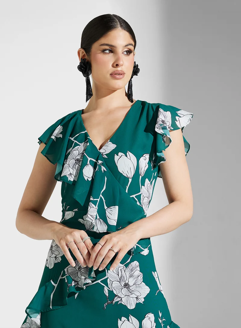 Frock and Frill Floral Ruffle Maxi Dress