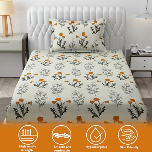 FRESH FROM LOOM Single Bed Microfiber Bedsheet with Floral Print - 240 TC, Hypoallergenic, Includes 1 Pillow Covers (60 x 90 inch), Multicolor - Image 2