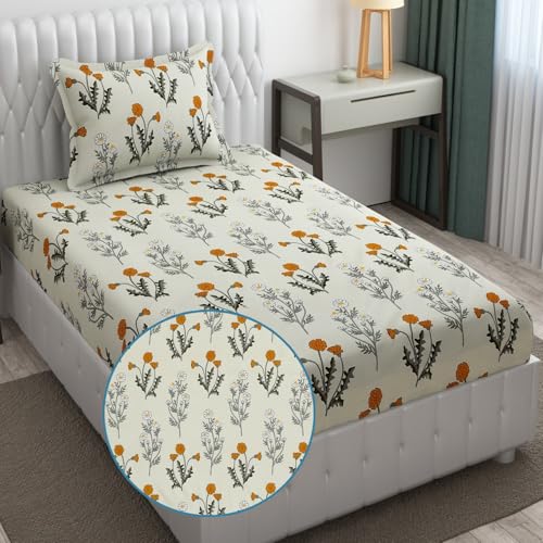 FRESH FROM LOOM Single Bed Microfiber Bedsheet with Floral Print - 240 TC, Hypoallergenic, Includes 1 Pillow Covers (60 x 90 inch), Multicolor - Image 1