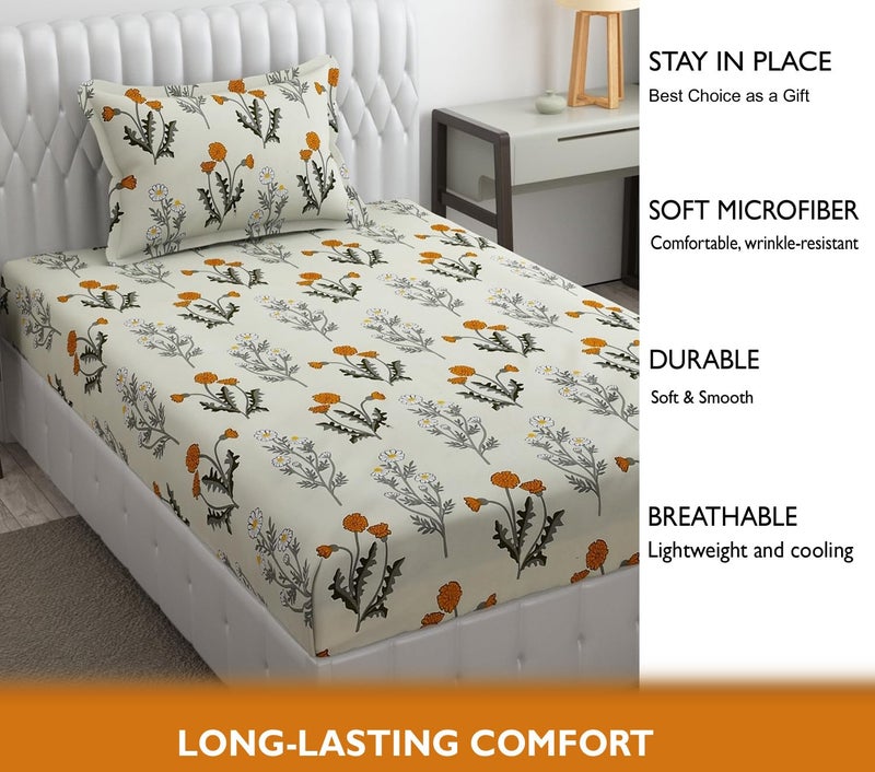 FRESH FROM LOOM Single Bed Microfiber Bedsheet with Floral Print - 240 TC, Hypoallergenic, Includes 1 Pillow Covers (60 x 90 inch), Multicolor - Image 5