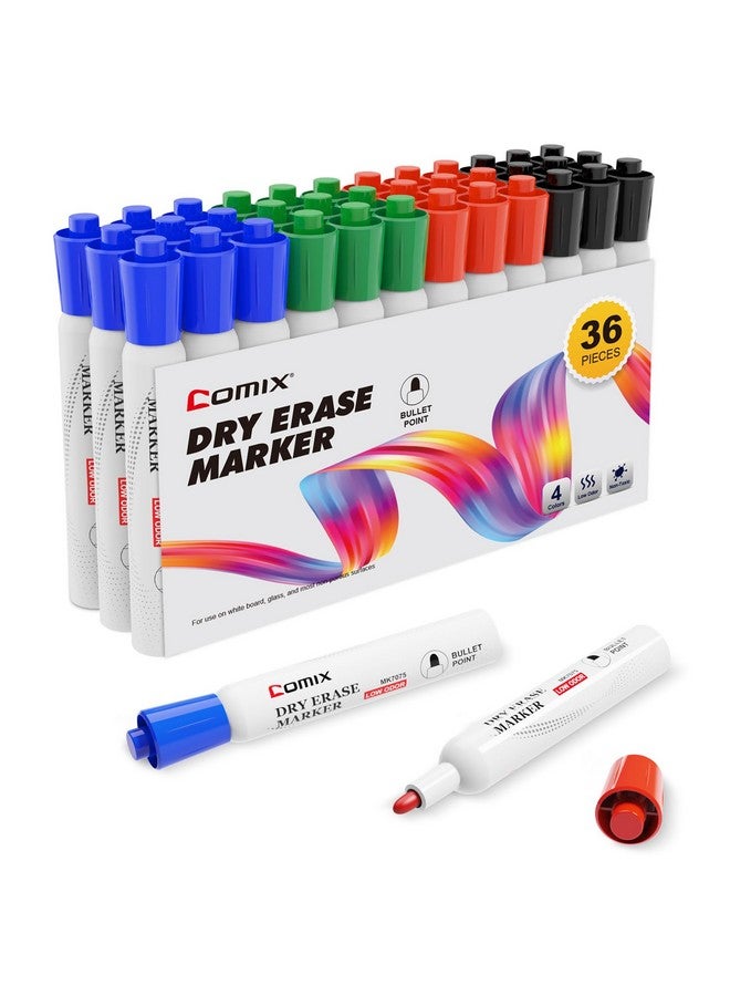 كوميكس أقلام تحديد قابلة للمسح، أقلام تحديد للسبورة البيضاء برأس رصاصي، أقلام تحديد سميكة قابلة للمسح، قليلة الرائحة، 36 قطعة، 4 ألوان متنوعة للأطفال/المعلمين - Image 1