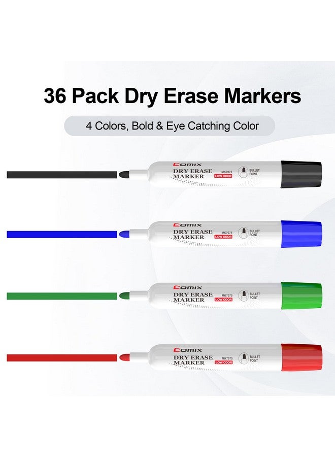 كوميكس أقلام تحديد قابلة للمسح، أقلام تحديد للسبورة البيضاء برأس رصاصي، أقلام تحديد سميكة قابلة للمسح، قليلة الرائحة، 36 قطعة، 4 ألوان متنوعة للأطفال/المعلمين - Image 2