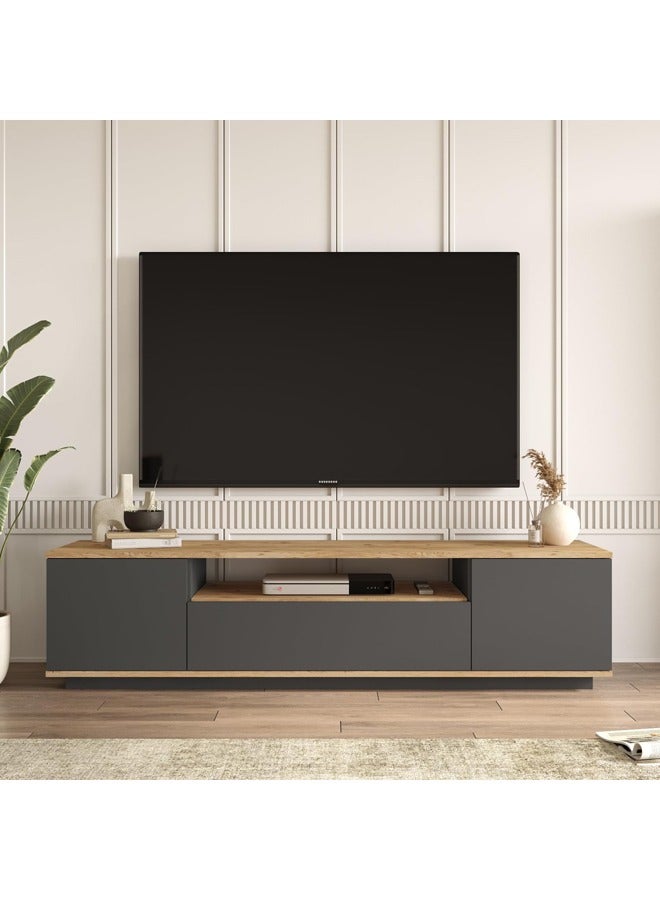 Home Canvas وحدة تلفاز رويال من قماش المنزل، صنوبر ورمادي - Image 1