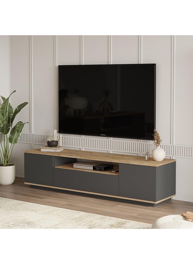 Home Canvas وحدة تلفاز رويال من قماش المنزل، صنوبر ورمادي - Image 2