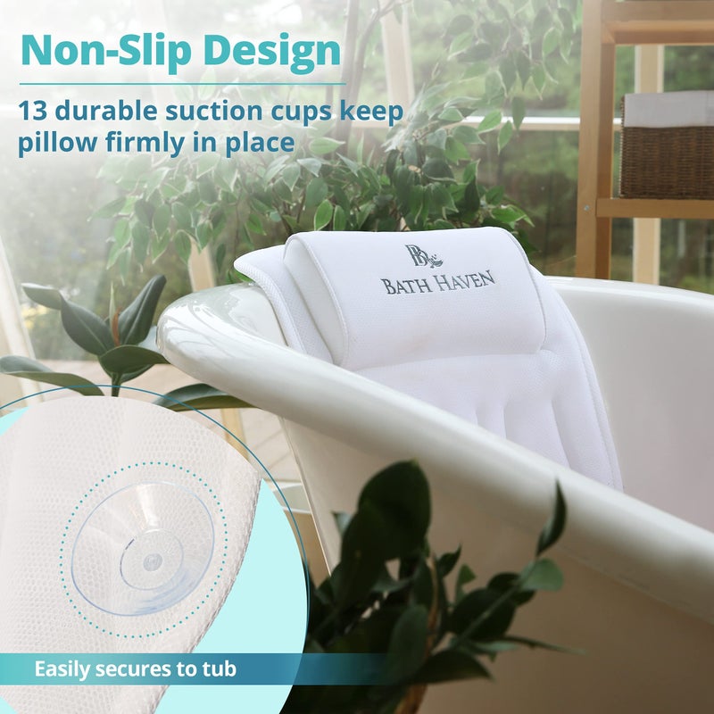 Bath Haven Bath Pillow for Bathtub - Full Body Mat & Cushion Headrest for Women and Men, Luxury Pillows for Neck and Back in Shower Tub or Jacuzzi - Powerful Suction Cups - Spa Accessories (Classic) - Image 3