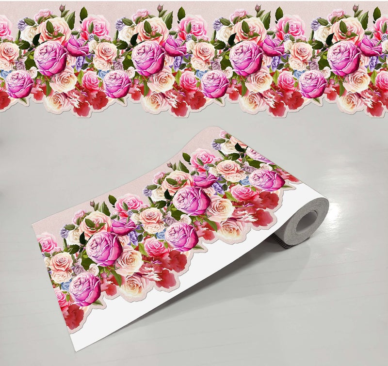 WallDesign Multicolor Rose Flowers Self Adhesive Wallpaper Border Sticker for Kitchen Backplash, Room Wall Sides, Door Trimming, Mirror Frame Frill - 5.25 Inch Width x 5 Feet Length - Image 1