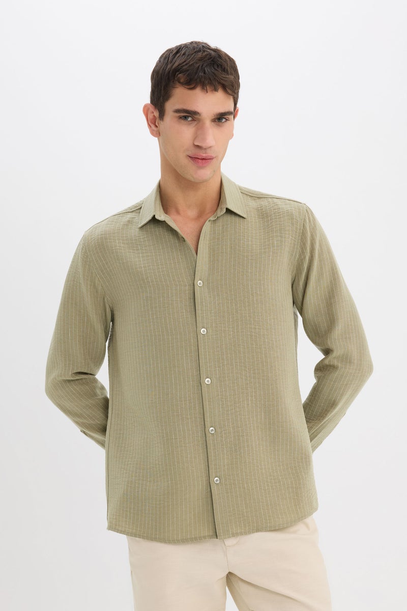 DeFacto Green Man Regular Fit Italian Neck Long Sleeve Shirt Casual - Image 4