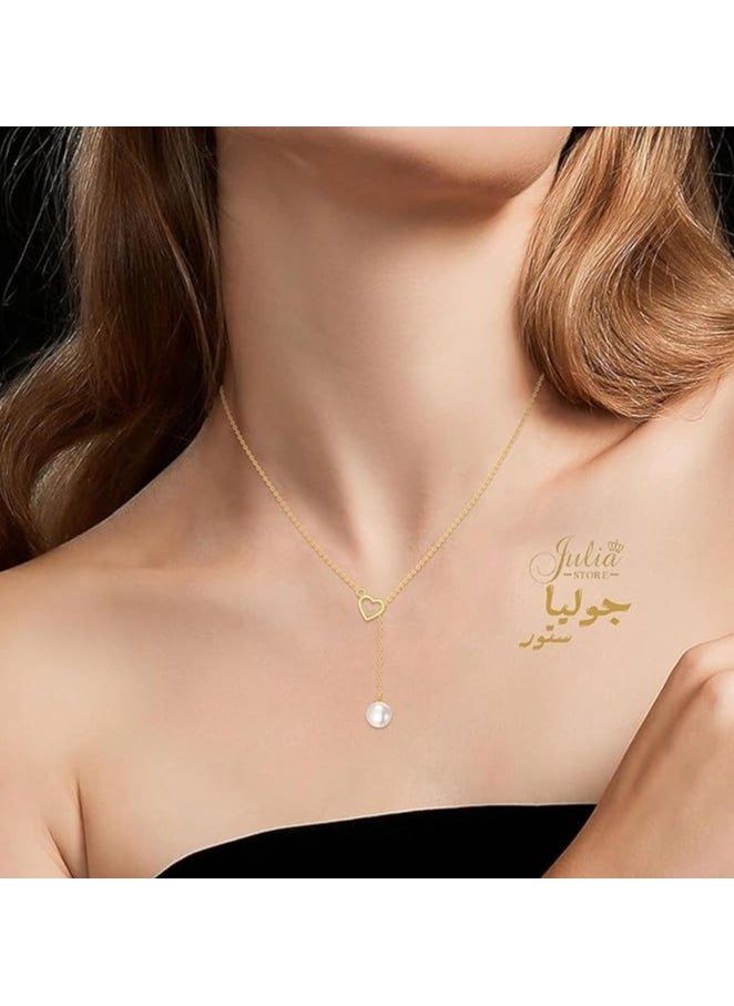 Julia Store Delicate Luxuries Pearl Heart Y Necklace  - Image 2