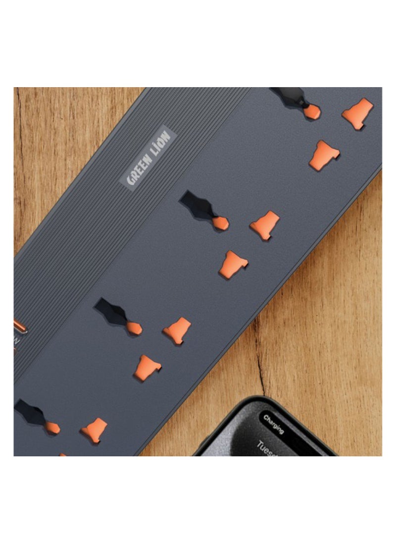 GREEN LION - GS-250 Power Socket 2500W / 5 Universal Sockets / PD 20W Charging / Fast Charging / Lightning Protection / Overload Protection / Flame Retardant - Black - Image 1