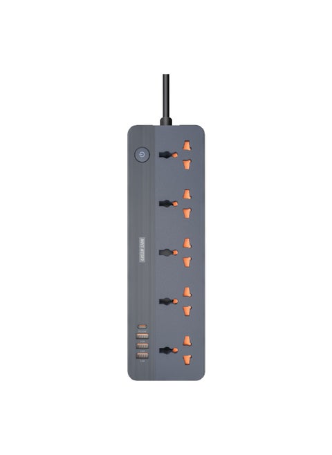 GS-250 Power Socket 2500W / 5 Universal Sockets / PD 20W Charging / Fast Charging / Lightning Protection / Overload Protection / Flame Retardant - Black