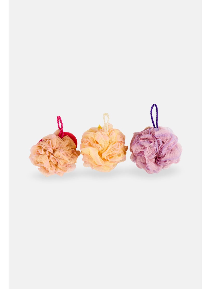 ELLE 3 Pieces Exfoliating Bath Sponges, Yellow/Lavender  - Image 2