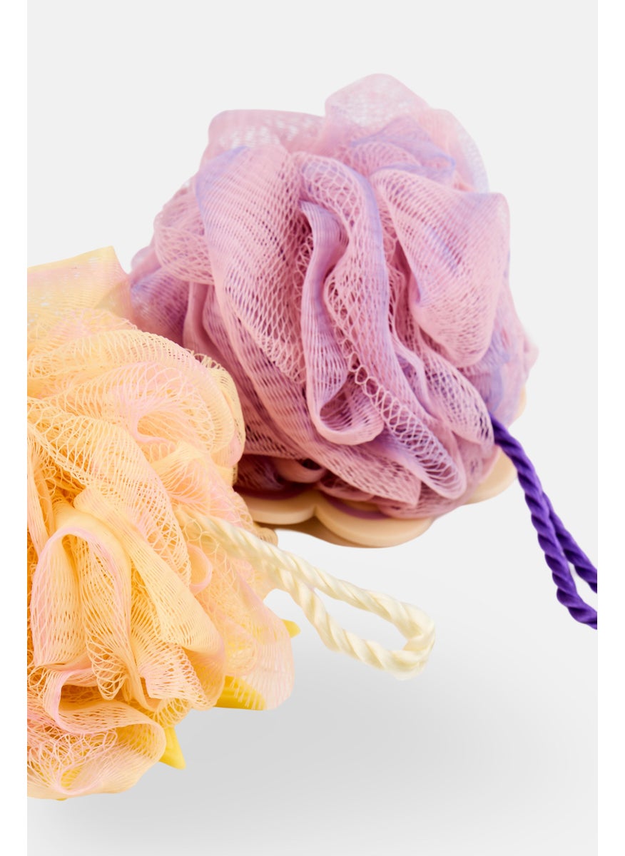 ELLE 3 Pieces Exfoliating Bath Sponges, Yellow/Lavender  - Image 3