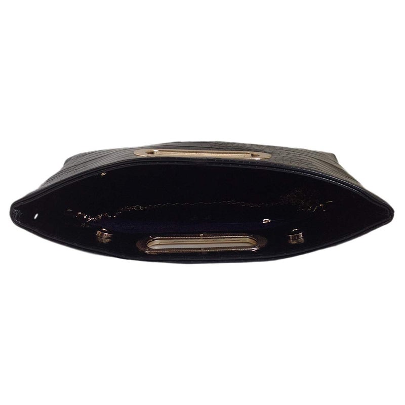 JNB Crocodile Synthetic Leather Top Handle Clutch, BLACK Medium - Image 5