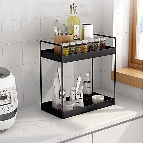 CR18 COLLECTION 2-Tier Standing Rack/Metal Bathroom Countertop Storage Rack/Spice Rack/Cosmetic Shelf/ 2-Tier Shelf (Black-1) - Image 1