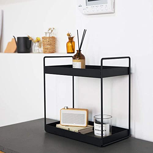 CR18 COLLECTION 2-Tier Standing Rack/Metal Bathroom Countertop Storage Rack/Spice Rack/Cosmetic Shelf/ 2-Tier Shelf (Black-1) - Image 2