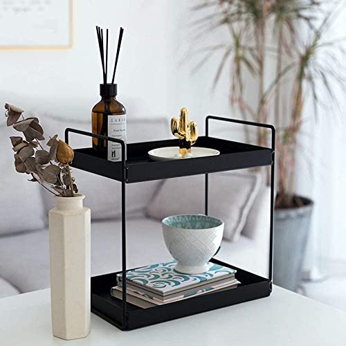 CR18 COLLECTION 2-Tier Standing Rack/Metal Bathroom Countertop Storage Rack/Spice Rack/Cosmetic Shelf/ 2-Tier Shelf (Black-1) - Image 4