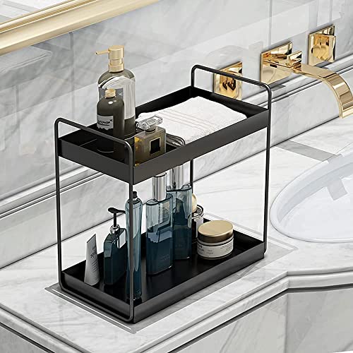 CR18 COLLECTION 2-Tier Standing Rack/Metal Bathroom Countertop Storage Rack/Spice Rack/Cosmetic Shelf/ 2-Tier Shelf (Black-1) - Image 3