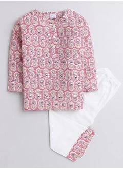Polka Tots Polka Tots Full Sleeves Night Wear Pineapple Kurta Pyjama - Pink  - Image 1