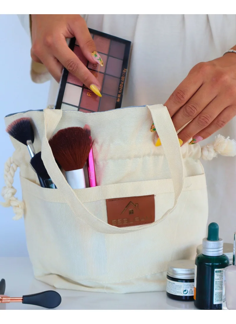 سيبورام Women's Drawstring Cream Color Makeup Bag