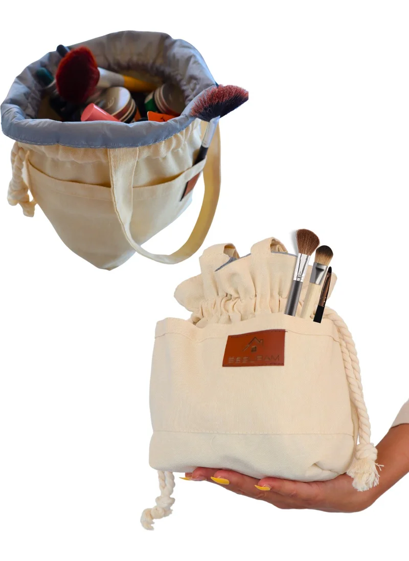 سيبورام Women's Drawstring Cream Color Makeup Bag