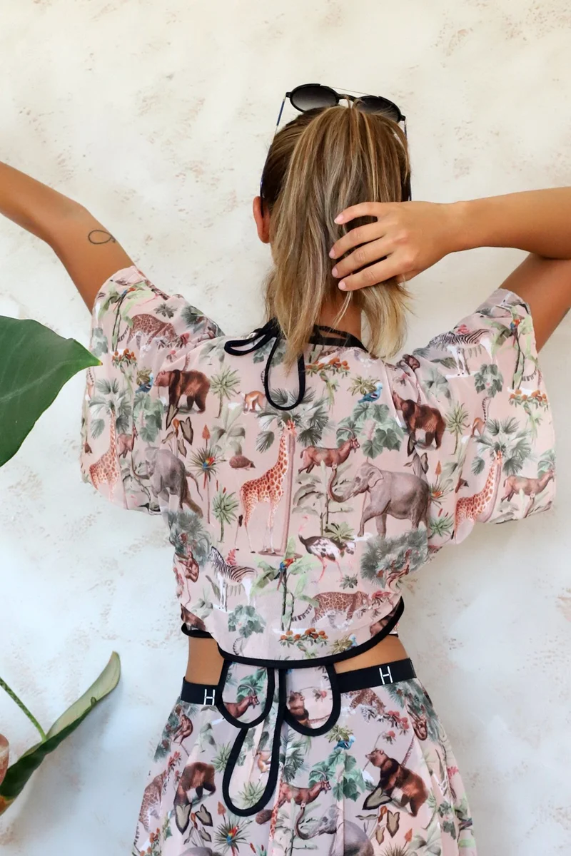 Hamur Dough Crop Cross Tie Detailed Beach Pareo Summer Tulle Chiffon Blouse Woods Beige Std