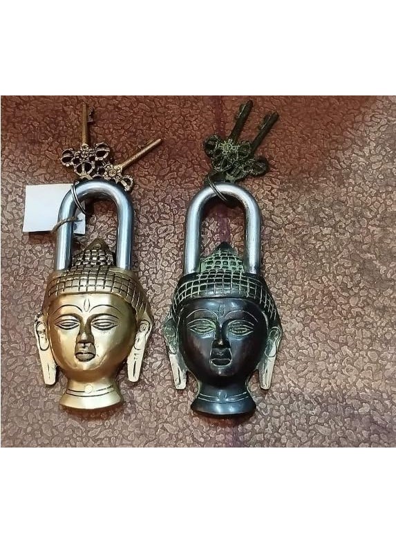 Das Traders Das Traders Brass Buddha Functional Padlock with Two Keys shed Lock Antique Lock Buddha NoveltyBudha 2 Lock for defrent Colour  - Image 1