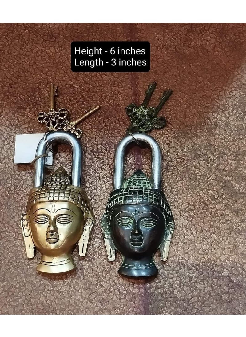 Das Traders Das Traders Brass Buddha Functional Padlock with Two Keys shed Lock Antique Lock Buddha NoveltyBudha 2 Lock for defrent Colour  - Image 2